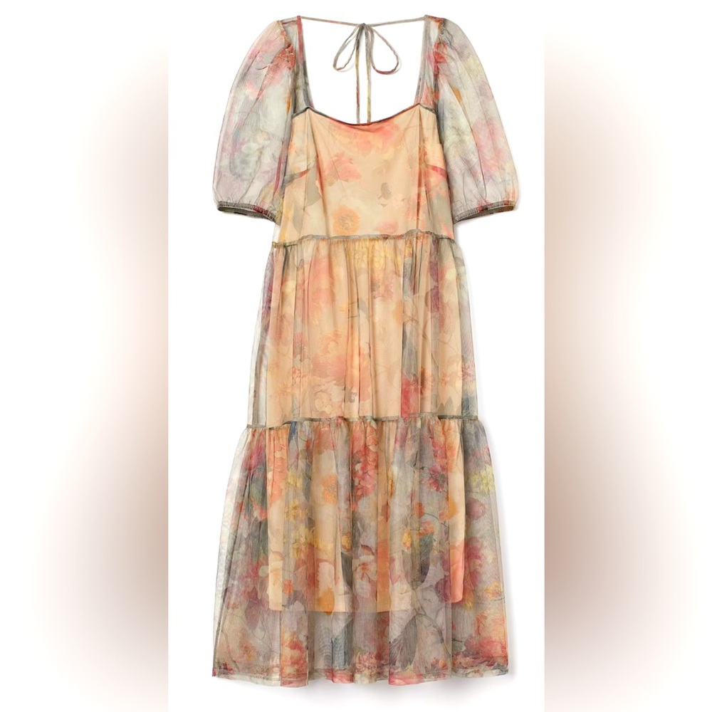 H&M Puff-sleeved mesh dress